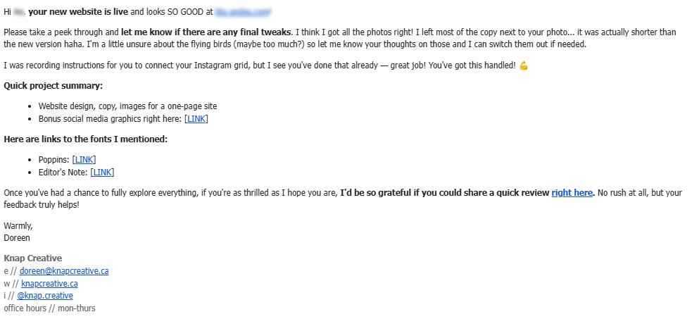 Testimonial Strategies in a post-purchase email