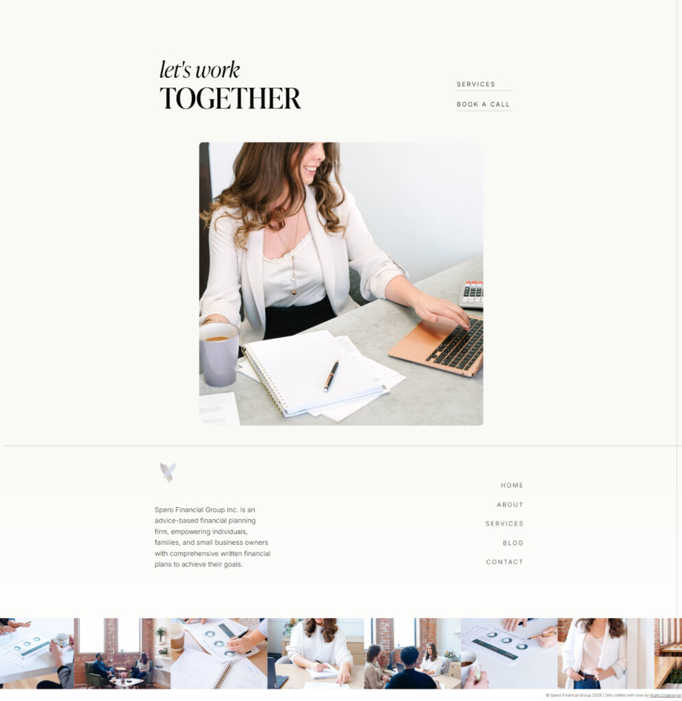 Screenshot of Spero Financial Group website footer and call to action section