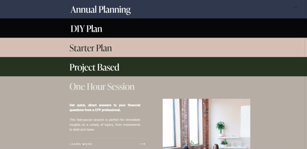 Screenshot of Spero Financial Group’s services section highlighting a clean, spacious layout
