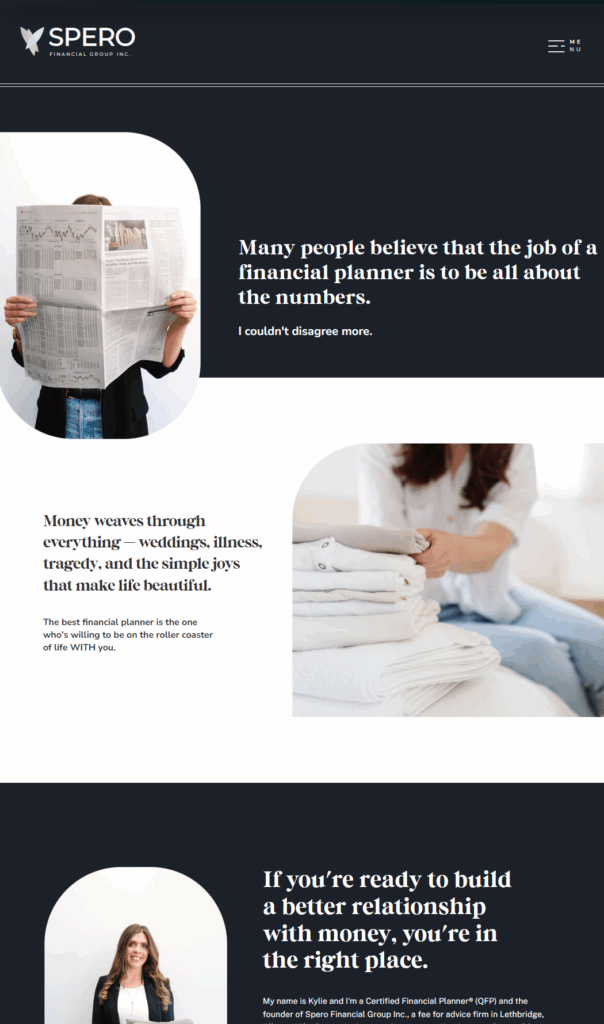 Screenshot of Spero Financial Group's old financial service provider website design