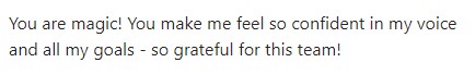 Client testimonial showing Knap Creative helped the client with their voice and marketing goals and tasks